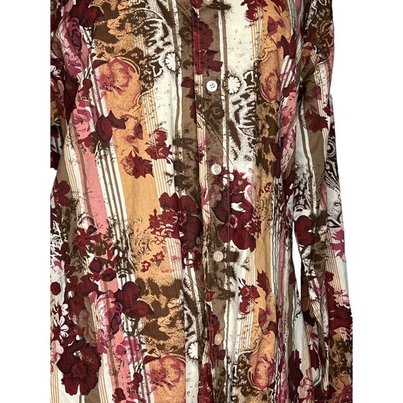 MBX Men's Casual Button Down Shirt Size Large Long Sleeve Collar Maroon Pink Flo - Picture 11 of 16